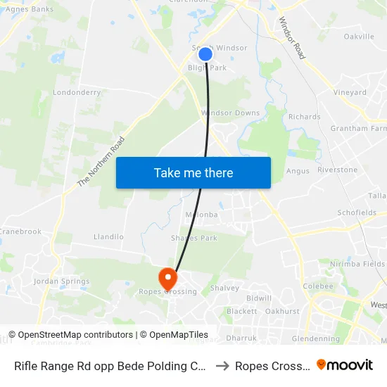 Rifle Range Rd opp Bede Polding College to Ropes Crossing map