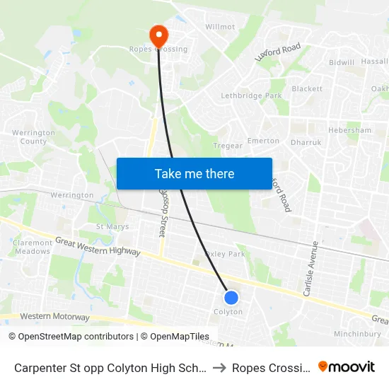 Carpenter St opp Colyton High School to Ropes Crossing map