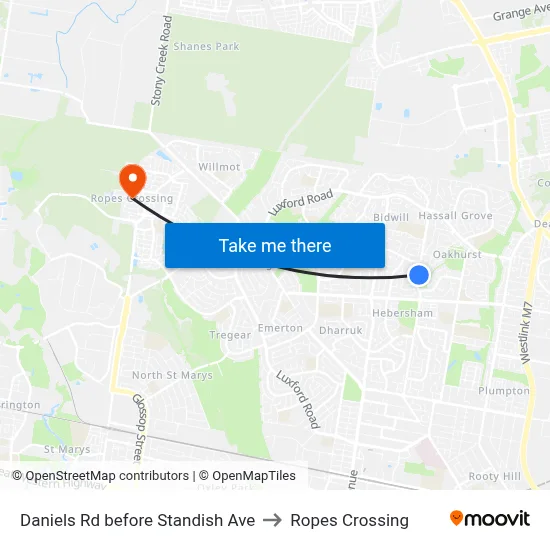 Daniels Rd before Standish Ave to Ropes Crossing map