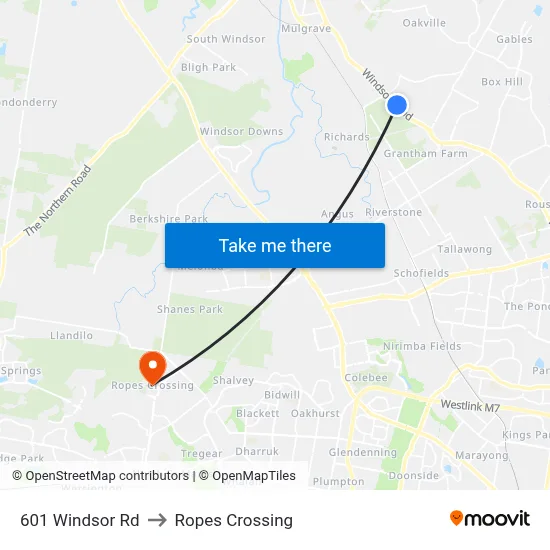 601 Windsor Rd to Ropes Crossing map