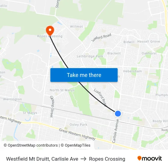 Westfield Mt Druitt, Carlisle Ave to Ropes Crossing map