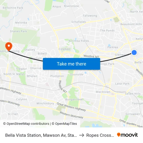 Bella Vista Station, Mawson Av, Stand A to Ropes Crossing map