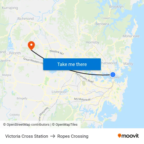 Victoria Cross Station to Ropes Crossing map
