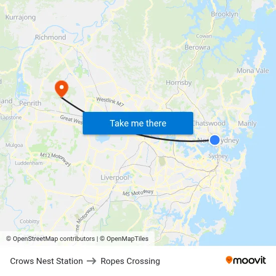 Crows Nest Station to Ropes Crossing map