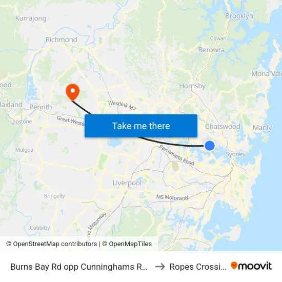 Burns Bay Rd opp Cunninghams Reach to Ropes Crossing map