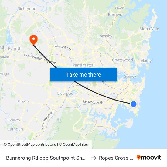 Bunnerong Rd opp Southpoint Shops to Ropes Crossing map