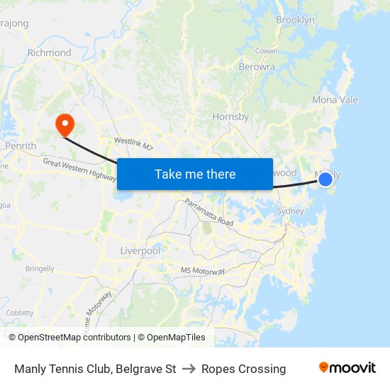 Manly Tennis Club, Belgrave St to Ropes Crossing map