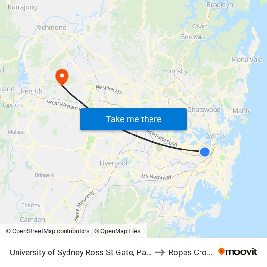 University of Sydney Ross St Gate, Parramatta Rd to Ropes Crossing map