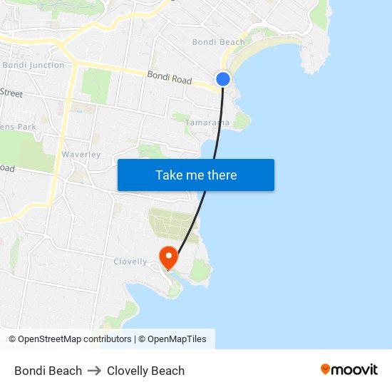 Bondi Beach to Clovelly Beach map