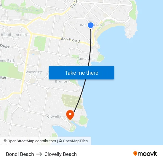 Bondi Beach to Clovelly Beach map