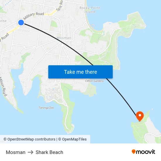 Mosman to Shark Beach map