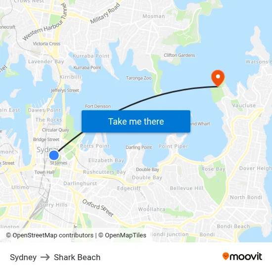 Sydney to Shark Beach map