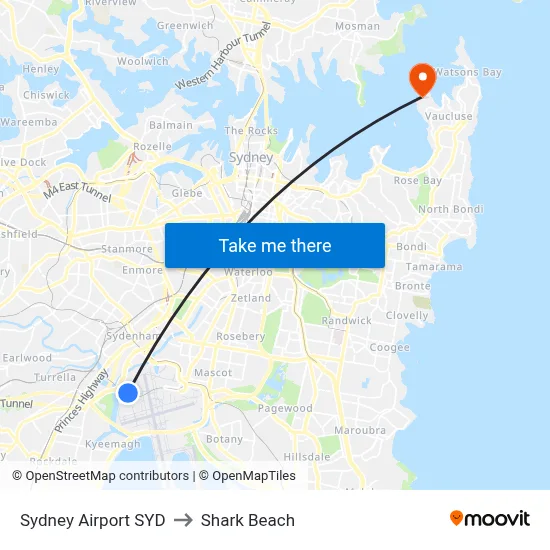 Sydney Airport SYD to Shark Beach map