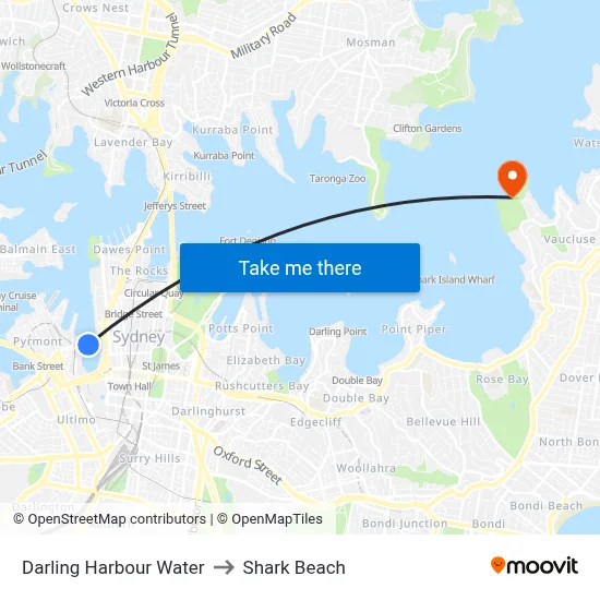 Darling Harbour Water to Shark Beach map
