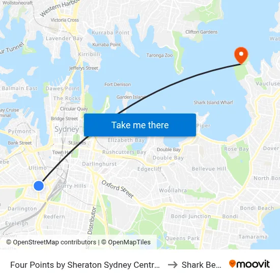 Four Points by Sheraton Sydney Central Park to Shark Beach map
