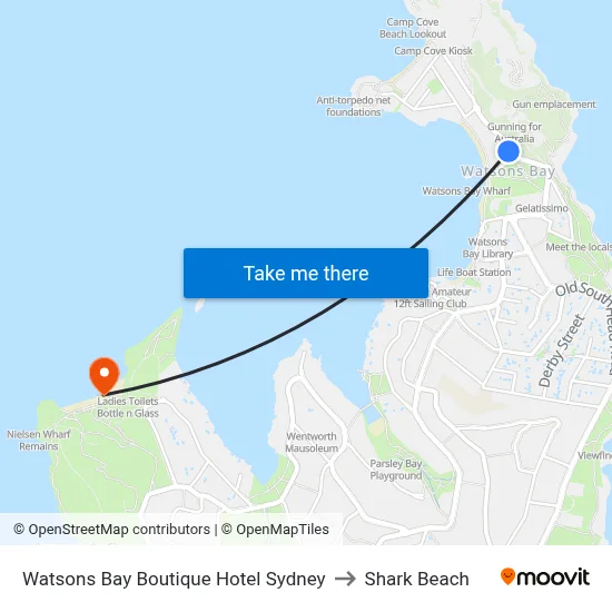 Watsons Bay Boutique Hotel Sydney to Shark Beach map