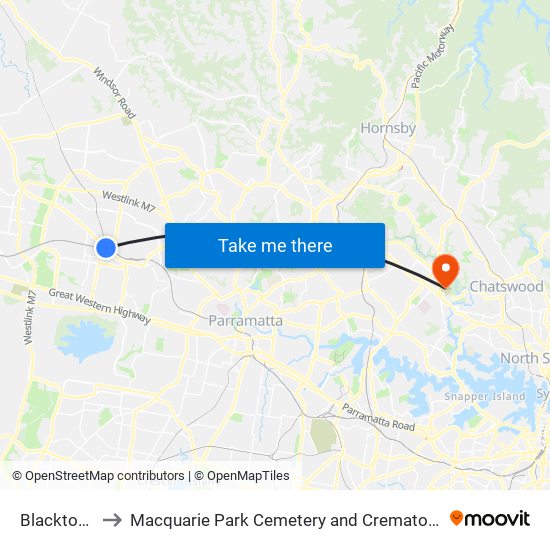 Blacktown to Macquarie Park Cemetery and Crematorium map