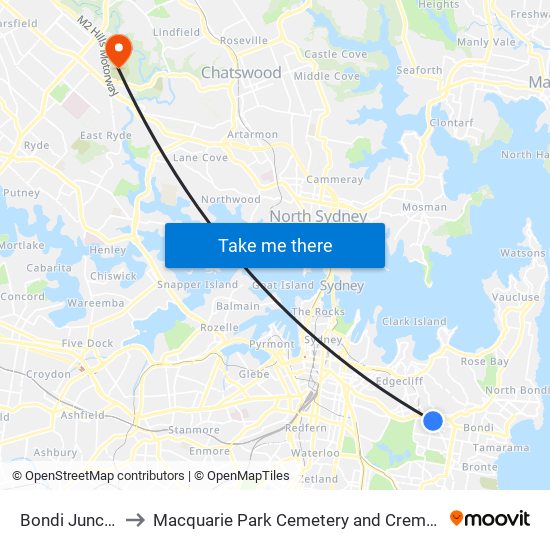 Bondi Junction to Macquarie Park Cemetery and Crematorium map