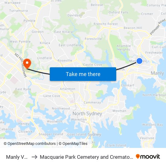 Manly Vale to Macquarie Park Cemetery and Crematorium map