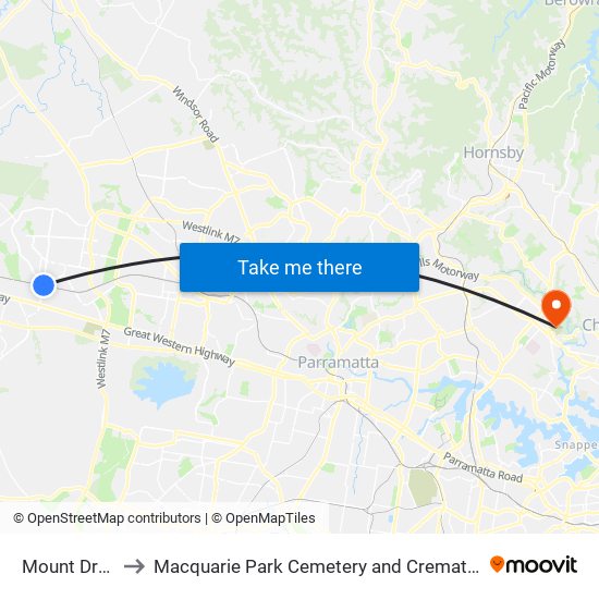 Mount Druitt to Macquarie Park Cemetery and Crematorium map