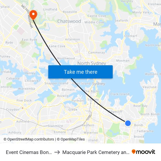 Event Cinemas Bondi Junction to Macquarie Park Cemetery and Crematorium map