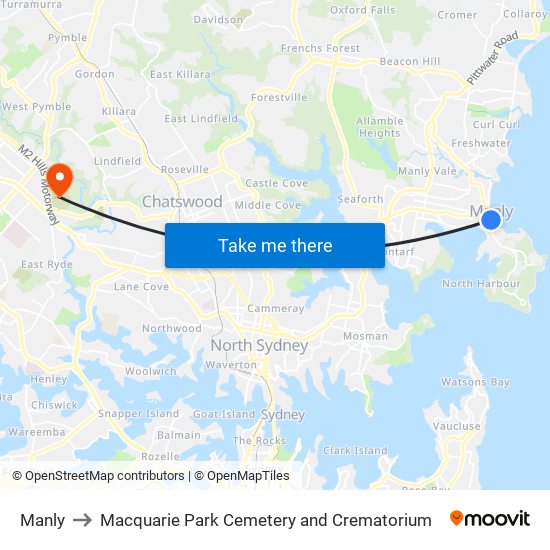 Manly to Macquarie Park Cemetery and Crematorium map