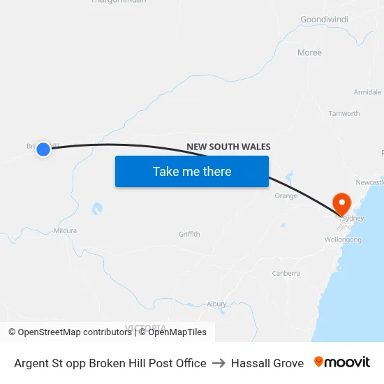 Argent St opp Broken Hill Post Office to Hassall Grove map