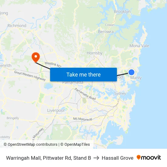Warringah Mall, Pittwater Rd, Stand B to Hassall Grove map