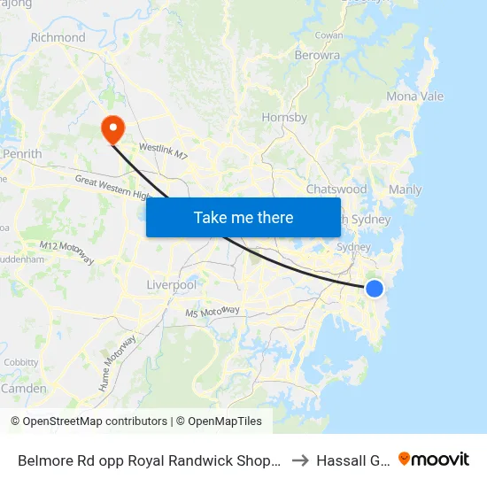 Belmore Rd opp Royal Randwick Shopping Centre to Hassall Grove map
