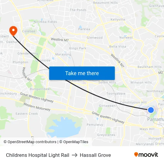Childrens Hospital Light Rail to Hassall Grove map