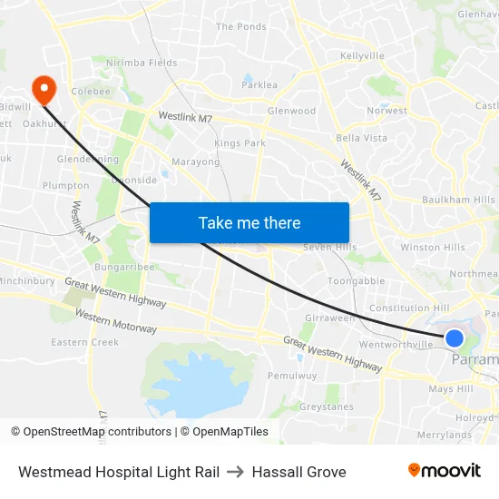 Westmead Hospital Light Rail to Hassall Grove map