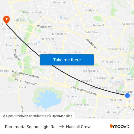 Parramatta Square Light Rail to Hassall Grove map