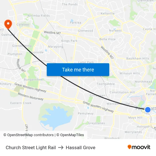 Church Street Light Rail to Hassall Grove map