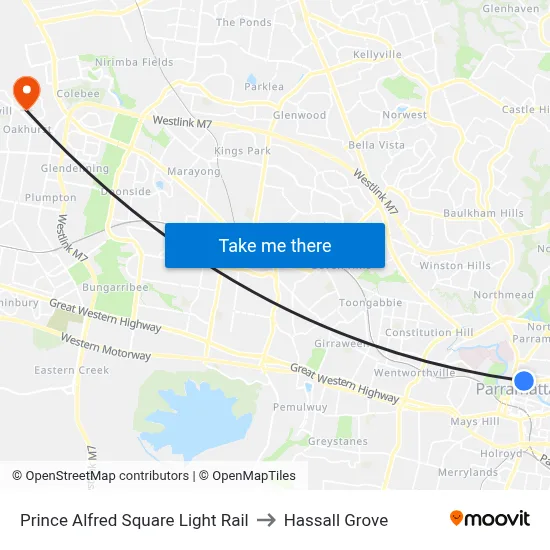 Prince Alfred Square Light Rail to Hassall Grove map