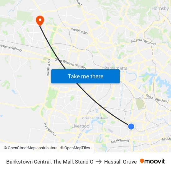Bankstown Central, The Mall, Stand C to Hassall Grove map