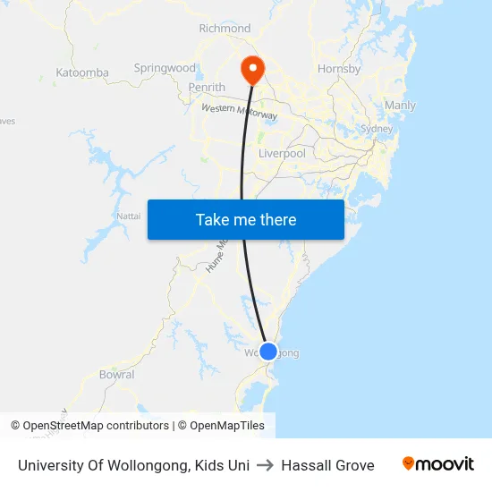 University Of Wollongong, Kids Uni to Hassall Grove map
