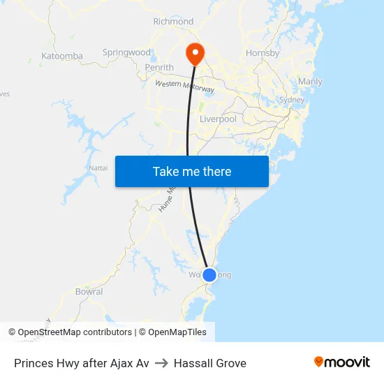 Princes Hwy after Ajax Av to Hassall Grove map