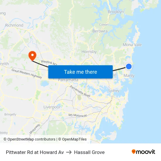 Pittwater Rd at Howard Av to Hassall Grove map