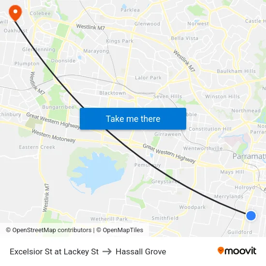 Excelsior St at Lackey St to Hassall Grove map