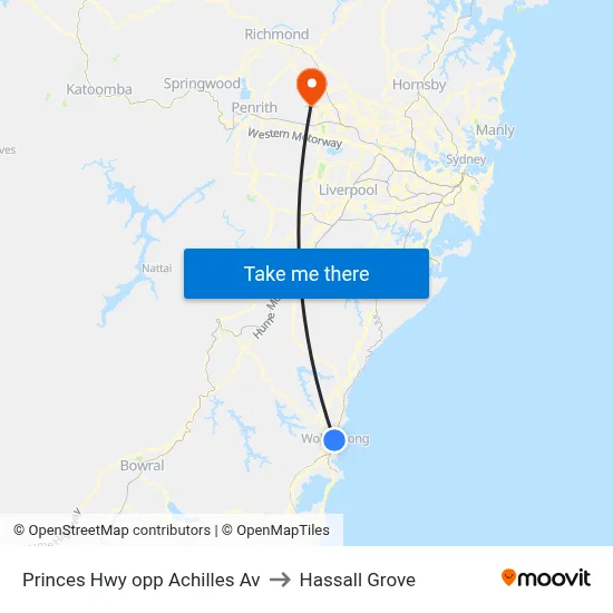 Princes Hwy opp Achilles Av to Hassall Grove map