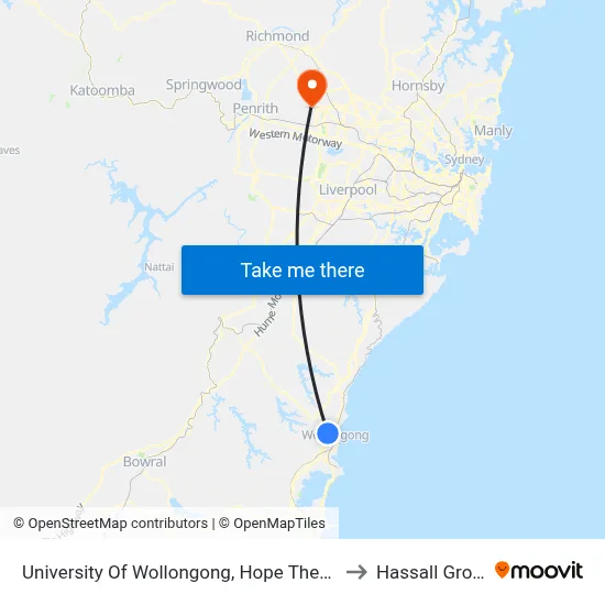 University Of Wollongong, Hope Theatre to Hassall Grove map