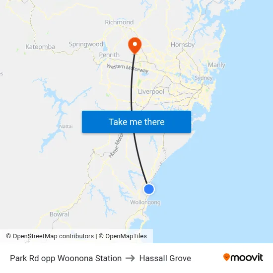 Park Rd opp Woonona Station to Hassall Grove map