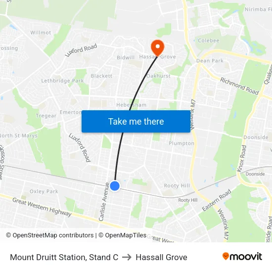 Mount Druitt Station, Stand C to Hassall Grove map