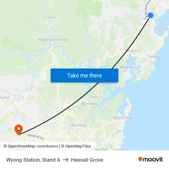 Wyong Station, Stand A to Hassall Grove map