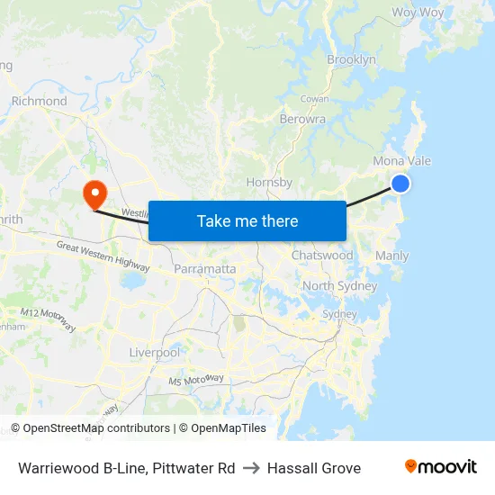 Warriewood B-Line, Pittwater Rd to Hassall Grove map