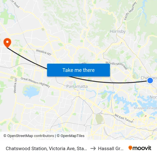 Chatswood Station, Victoria Ave, Stand E to Hassall Grove map