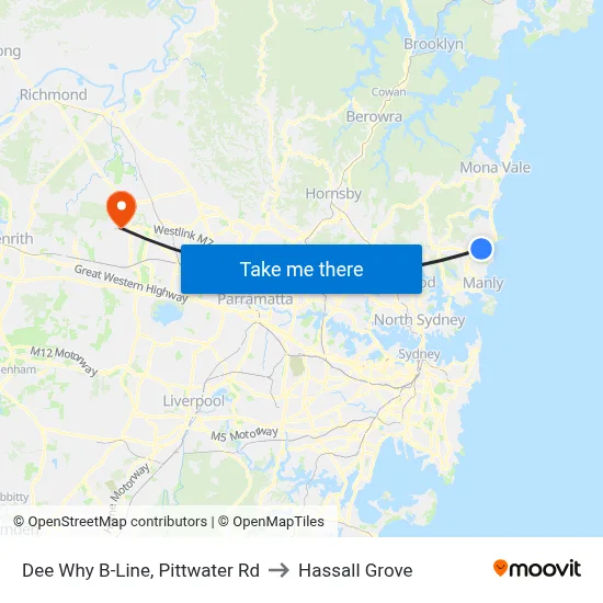 Dee Why B-Line, Pittwater Rd to Hassall Grove map