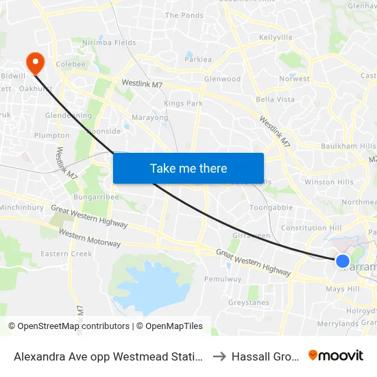 Alexandra Ave opp Westmead Station to Hassall Grove map