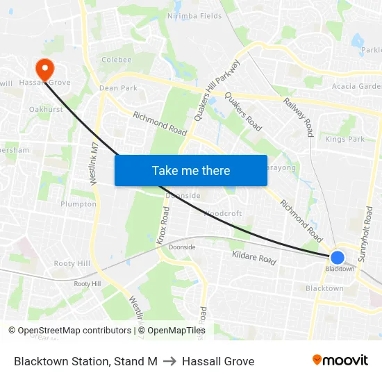 Blacktown Station, Stand M to Hassall Grove map