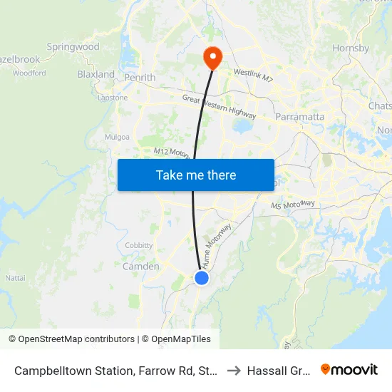 Campbelltown Station, Farrow Rd, Stand H to Hassall Grove map